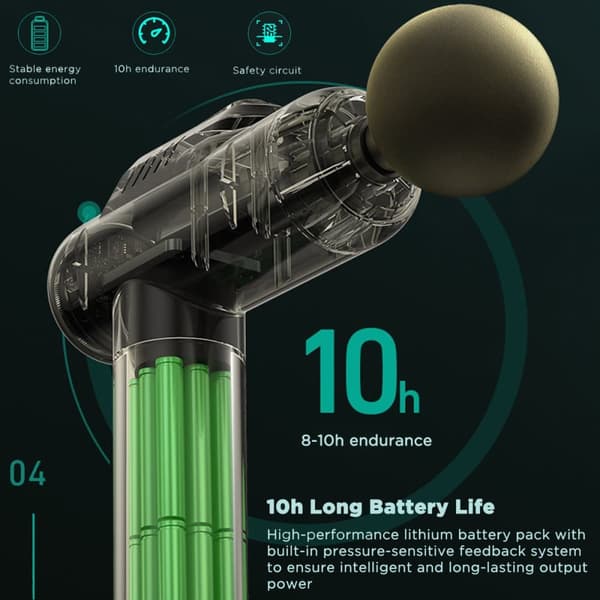 A1-8D Massagepistol, Massagepistol Muskel Elektrisk Massager Deep Tissue Massage Gun 6 hastigheder med 8 hoveder, grøn