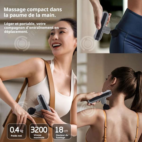 INN Muskelmassage 2000mah 18x14cm med 4 massagehuvuden justering med 5 hastigheter 10 timmars kontinuerlig användning liten mini massage