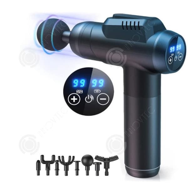 INN Musklermassage 2600mah 99 hastigheter 16 cm förlängd handtag 8 olika tillbehör med LCD-skärm lindrar muskler svart