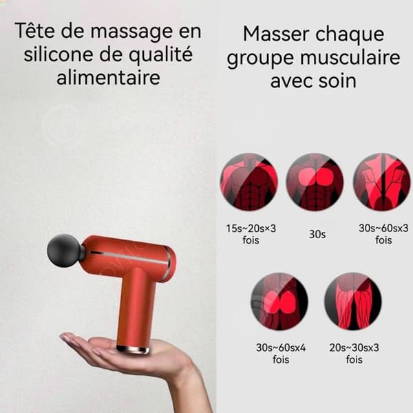 INN Bärbar percussionmassager pistol mini muskler massager med 6 hastigheter och 4 utbytbara massagehuvuden