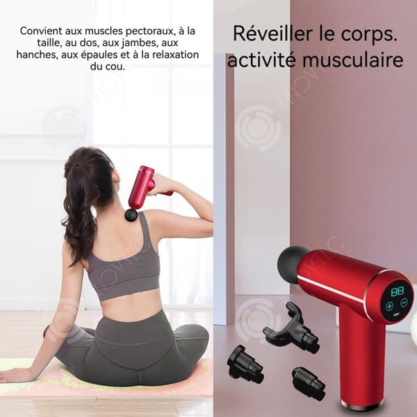 INN Bärbar percussionmassager pistol mini muskler massager med 6 hastigheter och 4 utbytbara massagehuvuden