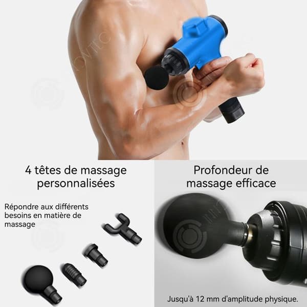 INN Elektrisk massagepistol för fascia, bärbar massagepistol levereras med 4 utbytbara huvuden och 6 intensiteter, blå