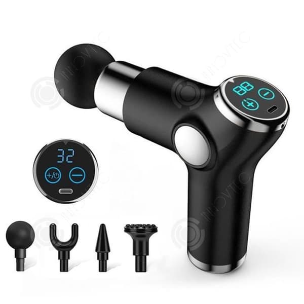 INN Pistol för muskelmassage, muskelmassör för djupvävnad med 4 massagetillbehör, massagepistol med LCD-skärm