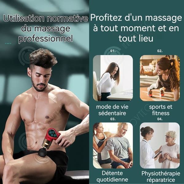INN Mini massagepistol med percussionsmassage 32 hastigheter 4 massagehuvuden LCD-skärm avkopplande röd