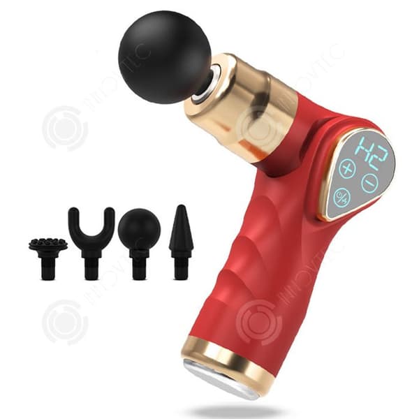 INN Mini massagepistol med percussionsmassage 32 hastigheter 4 massagehuvuden LCD-skärm avkopplande röd