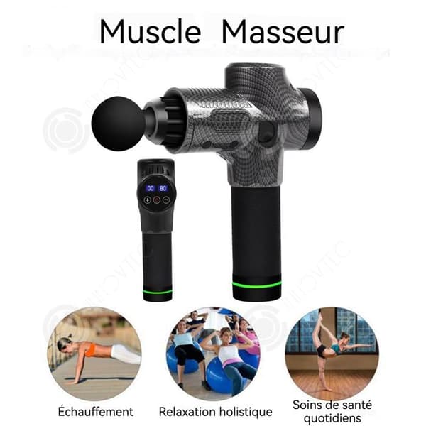 INN Pistol för muskelmassage muskelmassör för djupa vävnader 30 justerbara nivåer 6 massagetillbehör och LCD-skärm