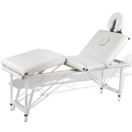 Hopfällbar massagebänk med 4 sektioner aluminiumram gräddvit