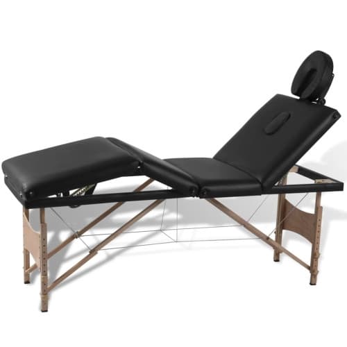 Hopfällbar massagebänk med 4 sektioner träram svart