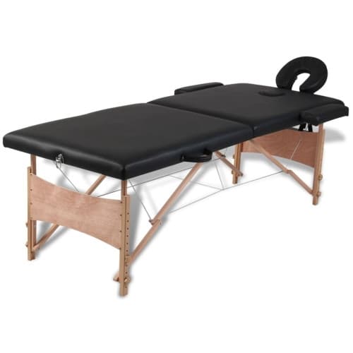 Hopfällbar massagebänk med 2 sektioner träram svart