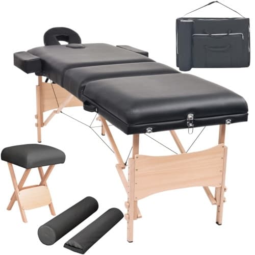 Hopfällbar massagebänk 3 sektioner och pall 10 cm tjock svart