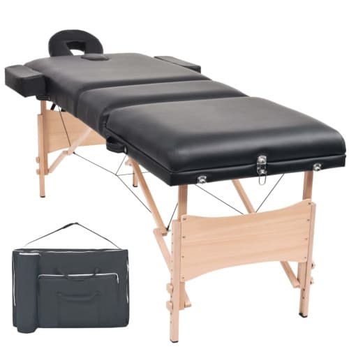 Hopfällbar massagebänk 3 sektioner 10 cm tjock svart