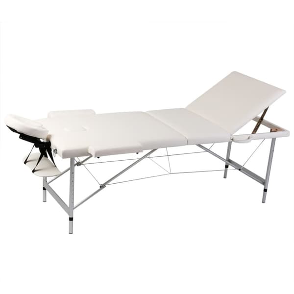 Hopfällbar massagebänk med 3 sektioner aluminiumram gräddvit