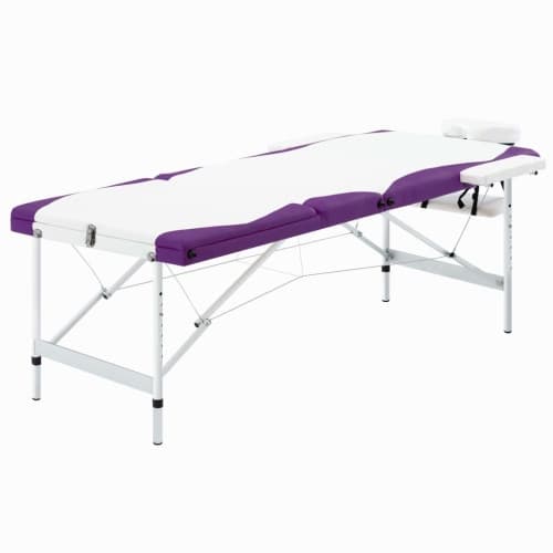 Hopfällbar massagebänk 3 sektioner aluminium vit och lila