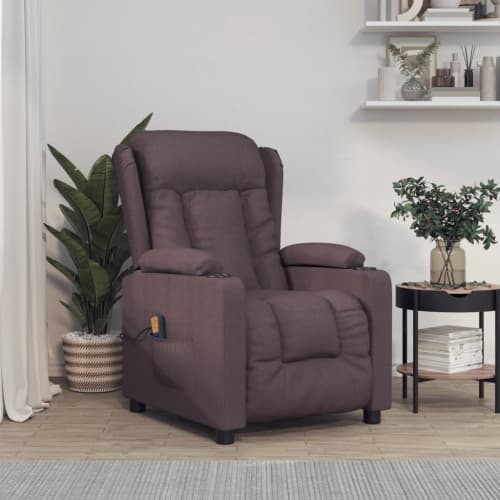 Massagefåtölj mörkbrun tyg