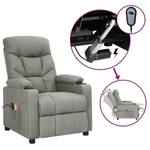 Elektrisk massagefåtölj ljusgrå tyg
