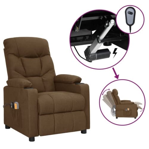 Elektrisk massagefåtölj brun tyg