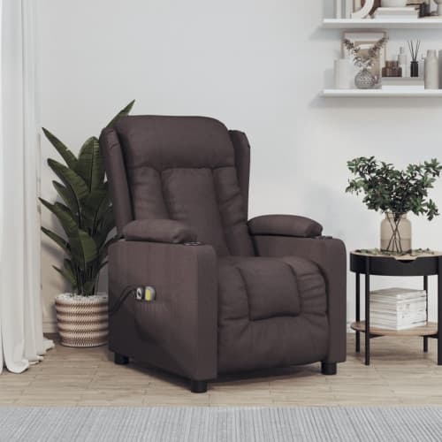 Elektrisk massagefåtölj mörkbrun tyg