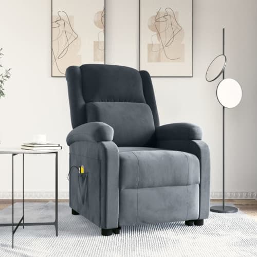 Massagefåtölj med uppresningshjälp mörkgrå sammet