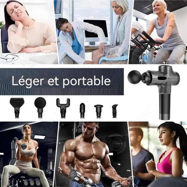 INN Masseur pistol för fascia 6 massagehuvuden 30 massagenivåer LED-skärm kan massera hela kroppen sportmassör svart