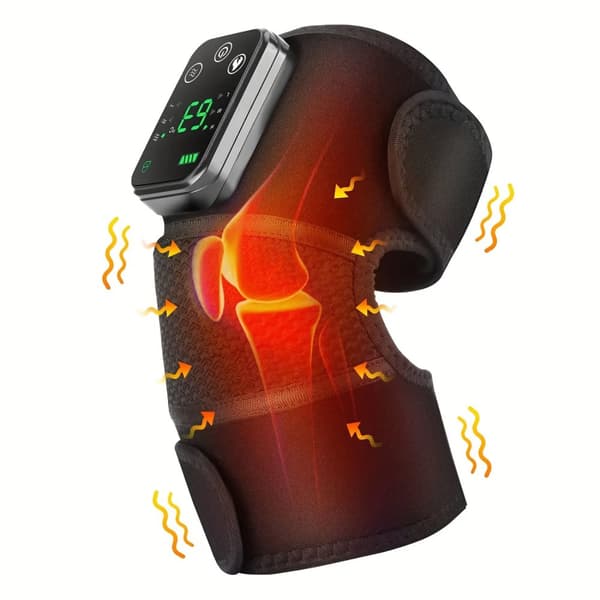 Knee Massager, Vibrationsterapi, LED-controller, Justerbart støttebælte,Sort