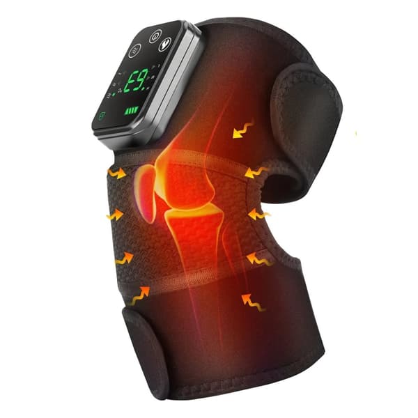 Knee Massager, Vibrationsterapi, LED-controller, Justerbart støttebælte,Sort