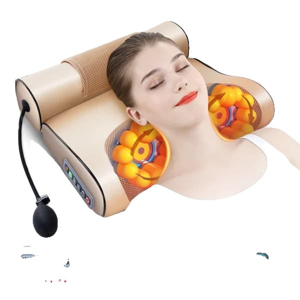 Nakke Massagepude, Elektrisk Cervikal Traktion, Malurt Varmekompress, EU-stik, Guld med airbag
