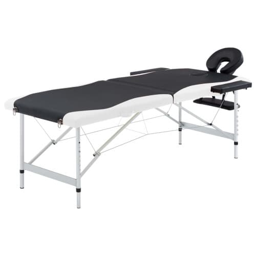 Hopfällbar massagebänk 2 sektioner aluminium svart och vit