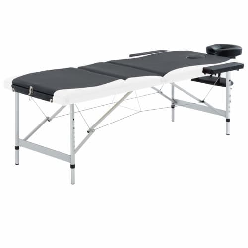 Hopfällbar massagebänk 3 sektioner aluminium svart och vit