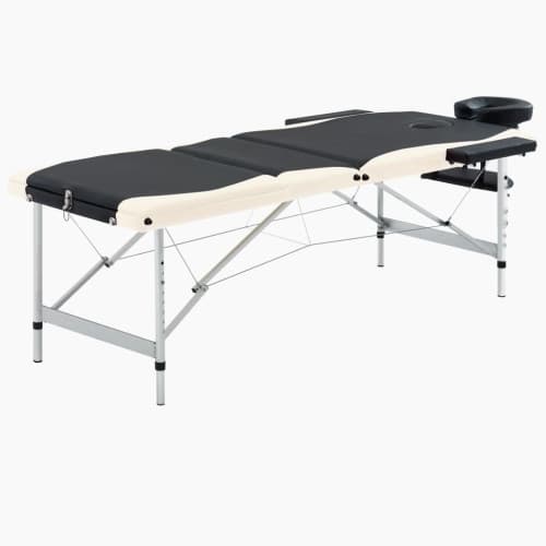 Hopfällbar massagebänk 3 sektioner aluminium svart och beige