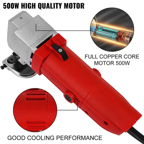 500W 2000RPM 2,5 mm elektrisk plåtsax, utmärkt skärförmåga, ergonomiskt handtag, utbytbar kolborstedesign, lätt att använda, bred applikation