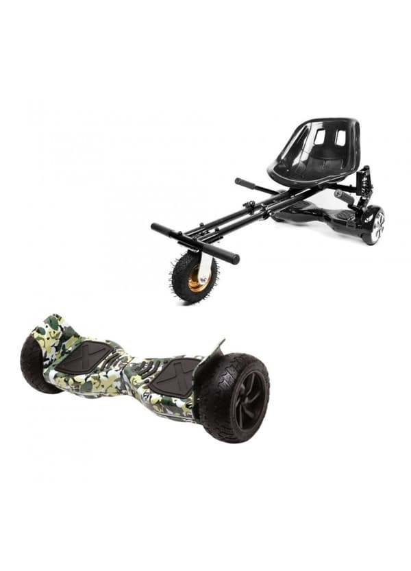 Pakke Hoverboard Go-Kart, Smart Balance Hummer Camouflage, 8.5 tommer, Dual Motors 36V, 700Wat, Bluetooth-hojttalere,  LED-lys, Premi
