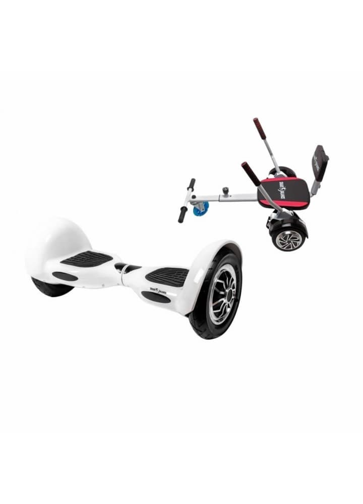 Package Smart Balance™ Hoverboard 10 inch, OffRoad White + Hoverseat with Sponge, Battery 4 Ah, Bluetooth, Bag, Leds