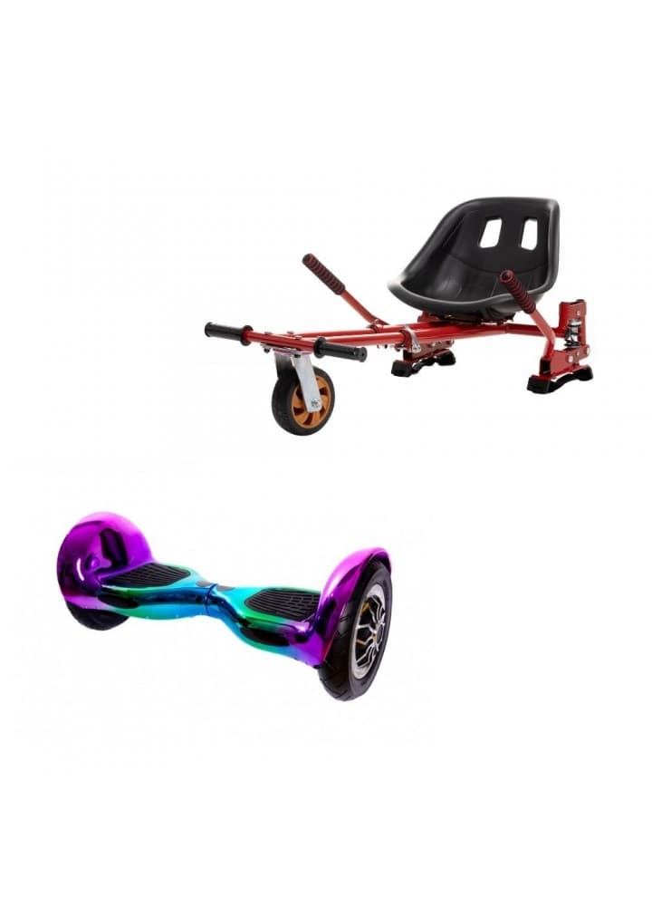 Package Smart Balance™ Hoverboard 10 inch, OffRoad Dakota + Hoverseat with Suspensions Red, Battery 4 Ah, Bluetooth, Bag, Leds