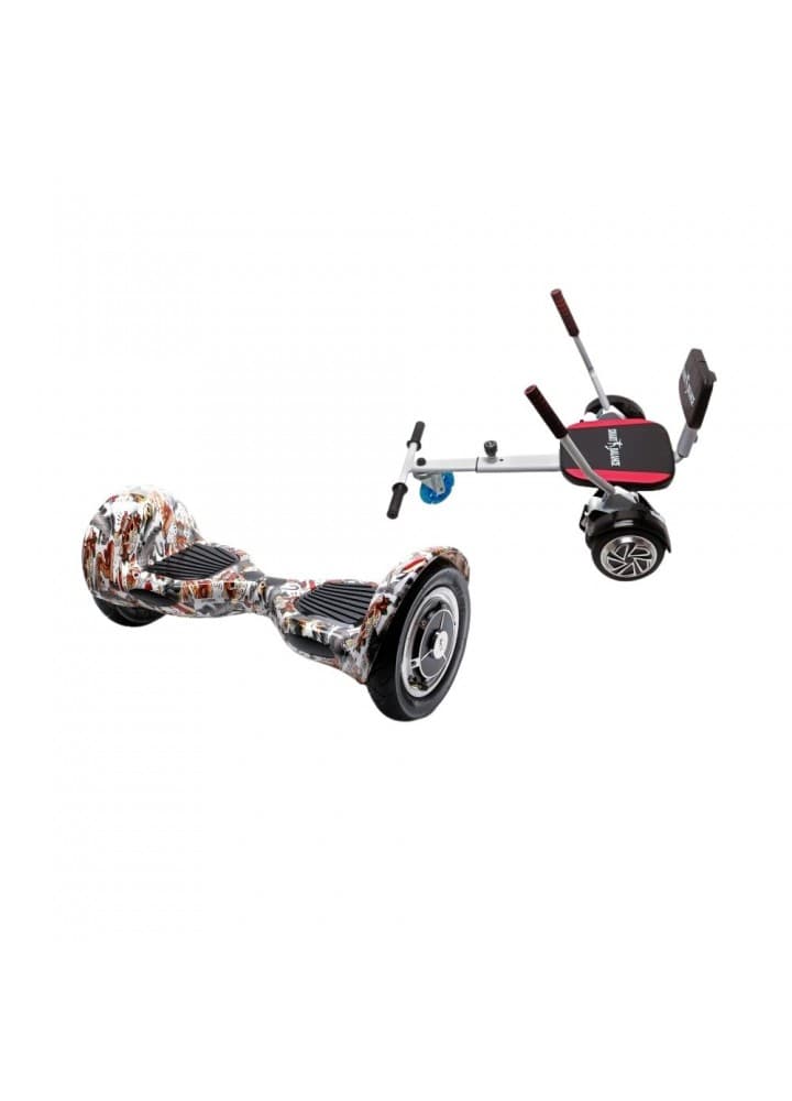 Package Smart Balance™ Hoverboard 10 inch, OffRoad Tattoo + Hoverseat with Sponge, Battery 4 Ah, Bluetooth, Bag, Leds