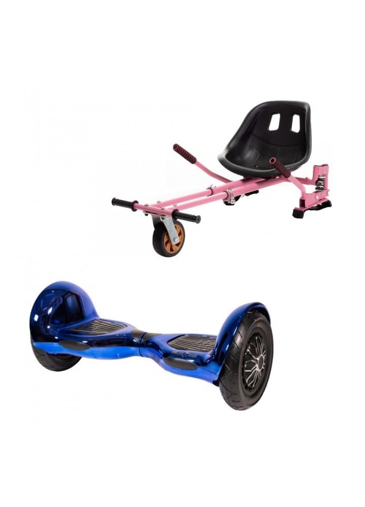 Package Smart Balance™ Hoverboard 10 inch, OffRoad ElectroBlue + Hoverseat with Suspensions Pink, Battery 4 Ah, Bluetooth, Bag, Leds