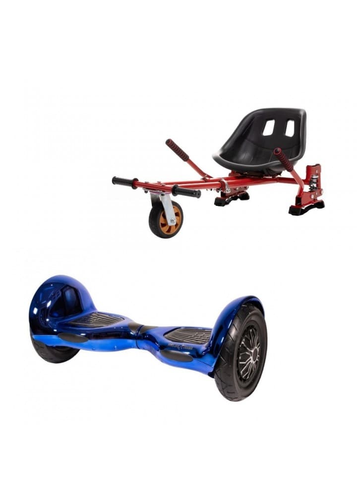 Package Smart Balance™ Hoverboard 10 inch, OffRoad ElectroBlue + Hoverseat with Suspensions Red, Battery 4 Ah, Bluetooth, Bag, Leds
