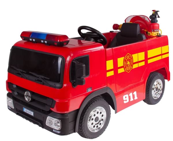 Brandbil Elbil till Barn 12V m/2.4G, Gummidäck, hjälm, vattenpistol, etc.