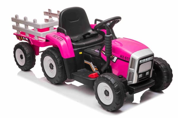EL Traktor med trailer Pink 12V m/2.4G, konstlädersäte, Gummihjul