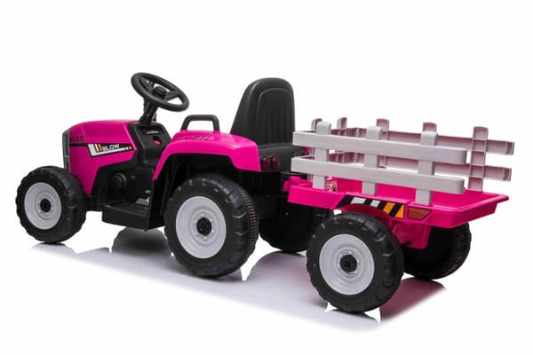 EL Traktor med trailer Pink 12V m/2.4G, konstlädersäte, Gummihjul