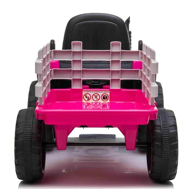 EL Traktor med trailer Pink 12V m/2.4G, konstlädersäte, Gummihjul