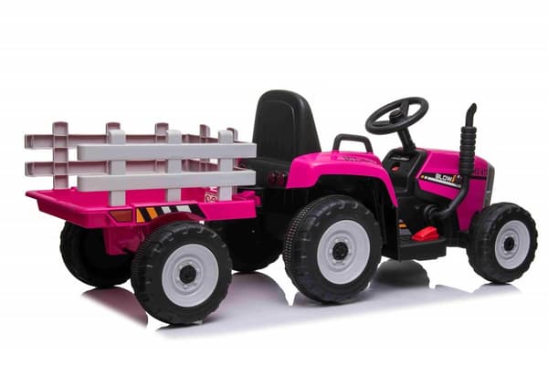 EL Traktor med trailer Pink 12V m/2.4G, konstlädersäte, Gummihjul