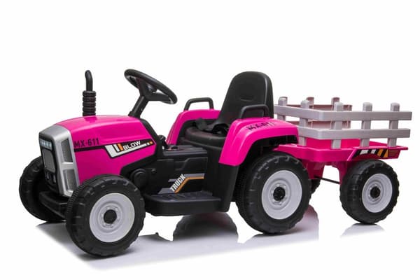 EL Traktor med trailer Pink 12V m/2.4G, konstlädersäte, Gummihjul