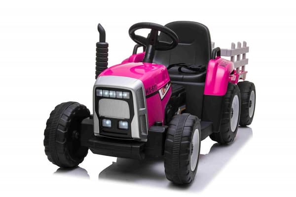 EL Traktor med trailer Pink 12V m/2.4G, konstlädersäte, Gummihjul