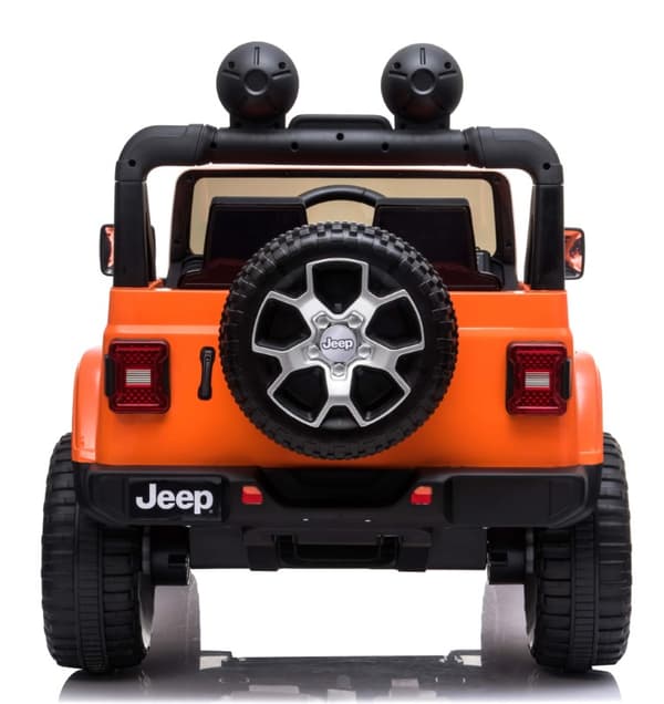 Jeep Wrangler Rubicon Elbil för barn med 4 x 12 V + gummihjul + lädersäte