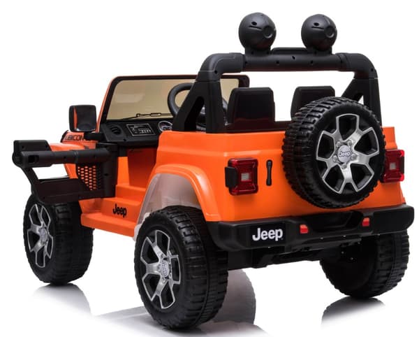 Jeep Wrangler Rubicon Elbil för barn med 4 x 12 V + gummihjul + lädersäte