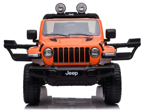 Jeep Wrangler Rubicon Elbil för barn med 4 x 12 V + gummihjul + lädersäte