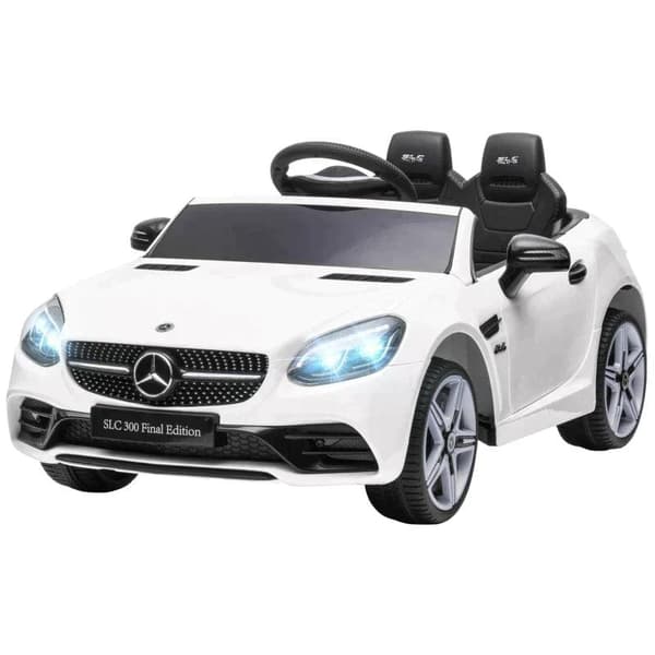 Rootz Elbil - Elbil til børn med LED-forlygter - Sikkerhedssele - Horn - Musik - 3 til 5 km/t - Hvid - 107 x 62,5 x 44 cm
