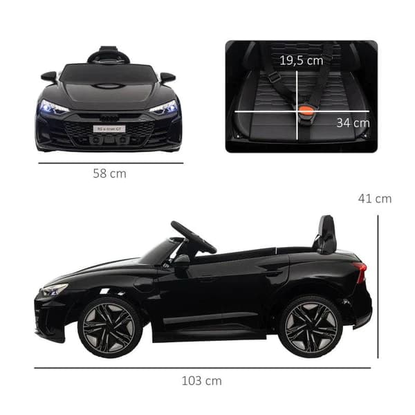 Rootz børnekøretøj - Børnebil - Elbil - Audi-licenseret - Med sikkerhedssele - Fjernbetjening - PP/metal - Sort - 103 x 58 x 41 cm