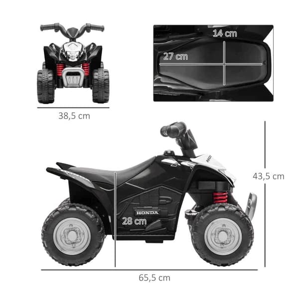 Rootz Children's Quad - Elektrisk Quad - Children's Electric Quad - 2,8 Km/t - Led-forlygte - Til 1,5-3 år Børn - Pp/Metal - Sort - 65,5 x 38,5 x 43,5