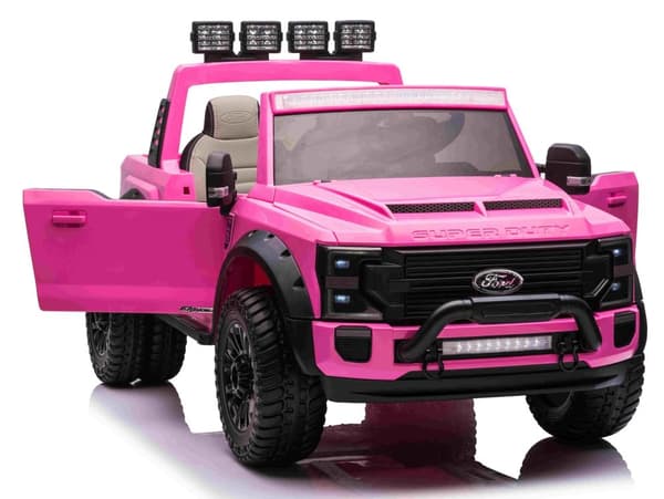 Ford Super Duty Truck m/24V14AH + 4xMotor + Gummihjul + Mjukt skumsäte Rosa